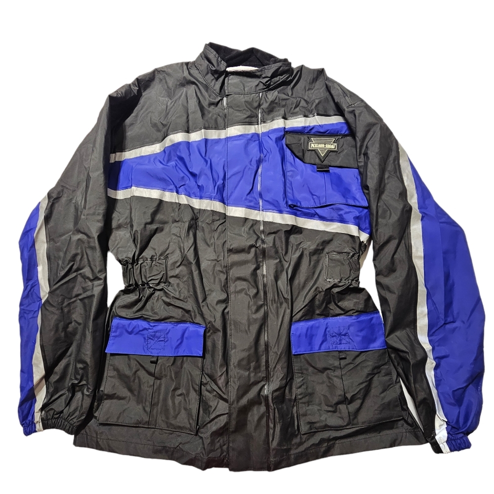 Nelson Rigg Motorcycle Rain Jacket Rainwear Blue Black Large PVC Nylon